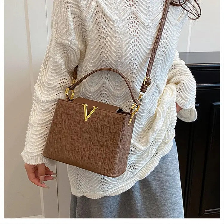 Buckled Leather Shoulder Handbag