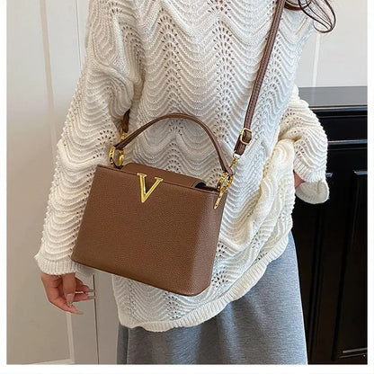 Buckled Leather Shoulder Handbag