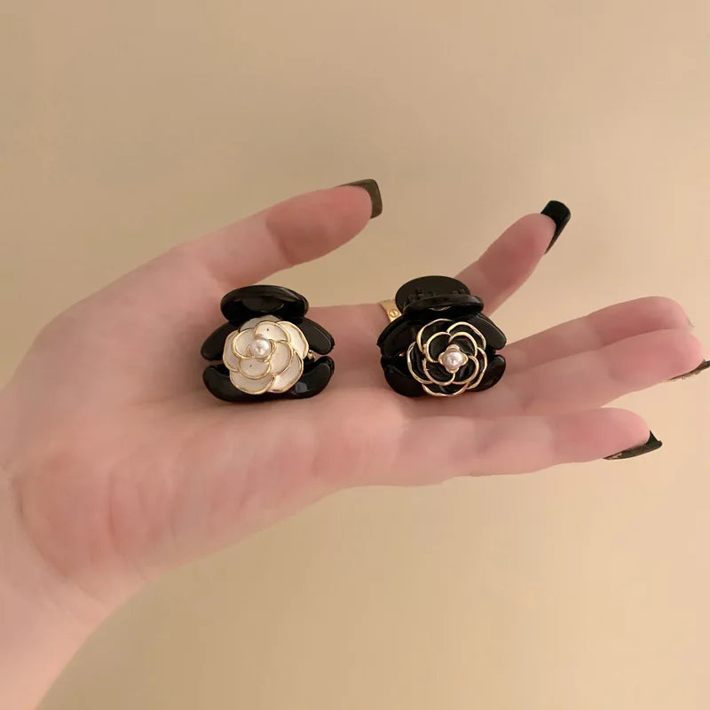 Black Camellia Mini Hair Claw Clip