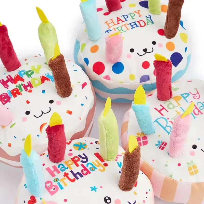 Birthday Cake Plush Dog Toy with Squeaker