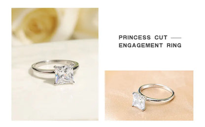 925 Sterling Silver 2CT Square Zircon Engagement Ring