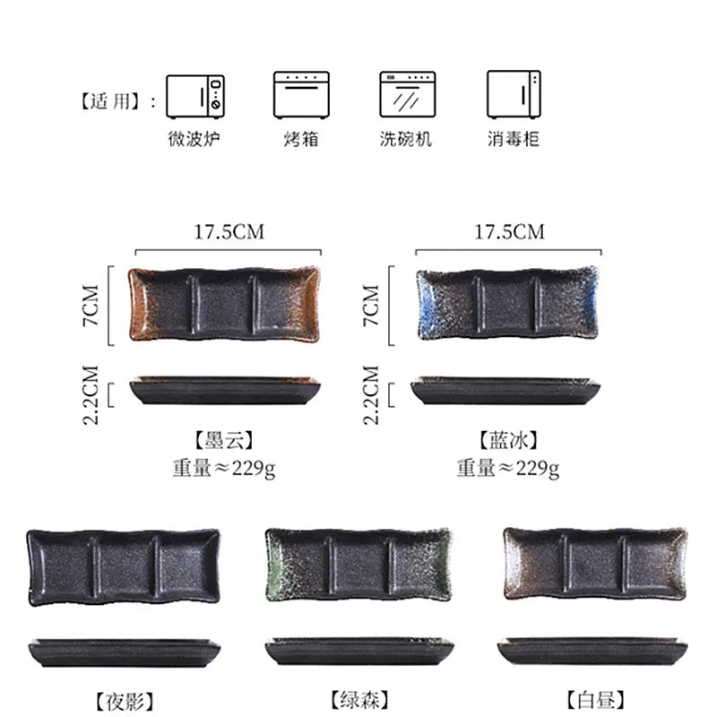 Japanese 3-Compartment Ceramic Sauce & Sushi Dish