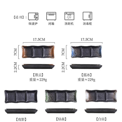 Japanese 3-Compartment Ceramic Sauce & Sushi Dish
