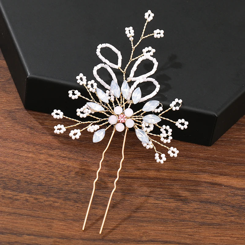 Pearl Rhinestone Flower Hair Pins
