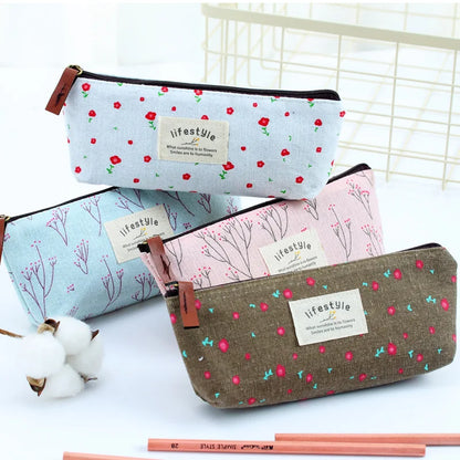 Cute Kawaii Floral Flower Canvas Zipper Pencil Case