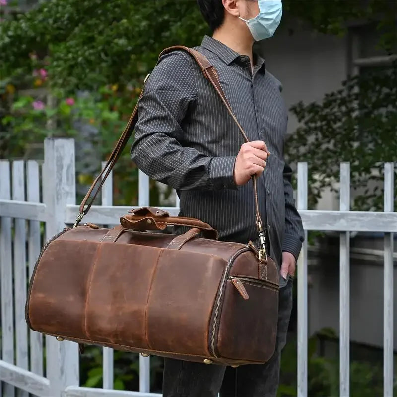 Crazy Horse Leather Travel Bag for Suits