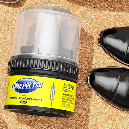Leather Care Cream & Shoe Polish with Built-In Sponge Applicator