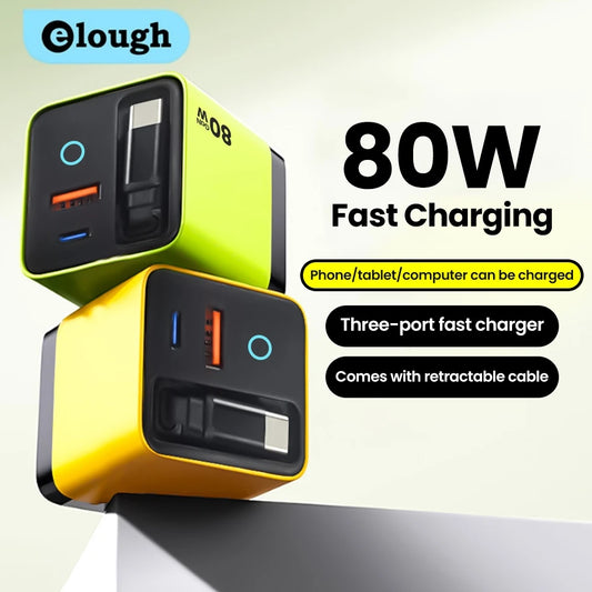 Elough 80W GaN Fast Charger with Multi-Port Cable