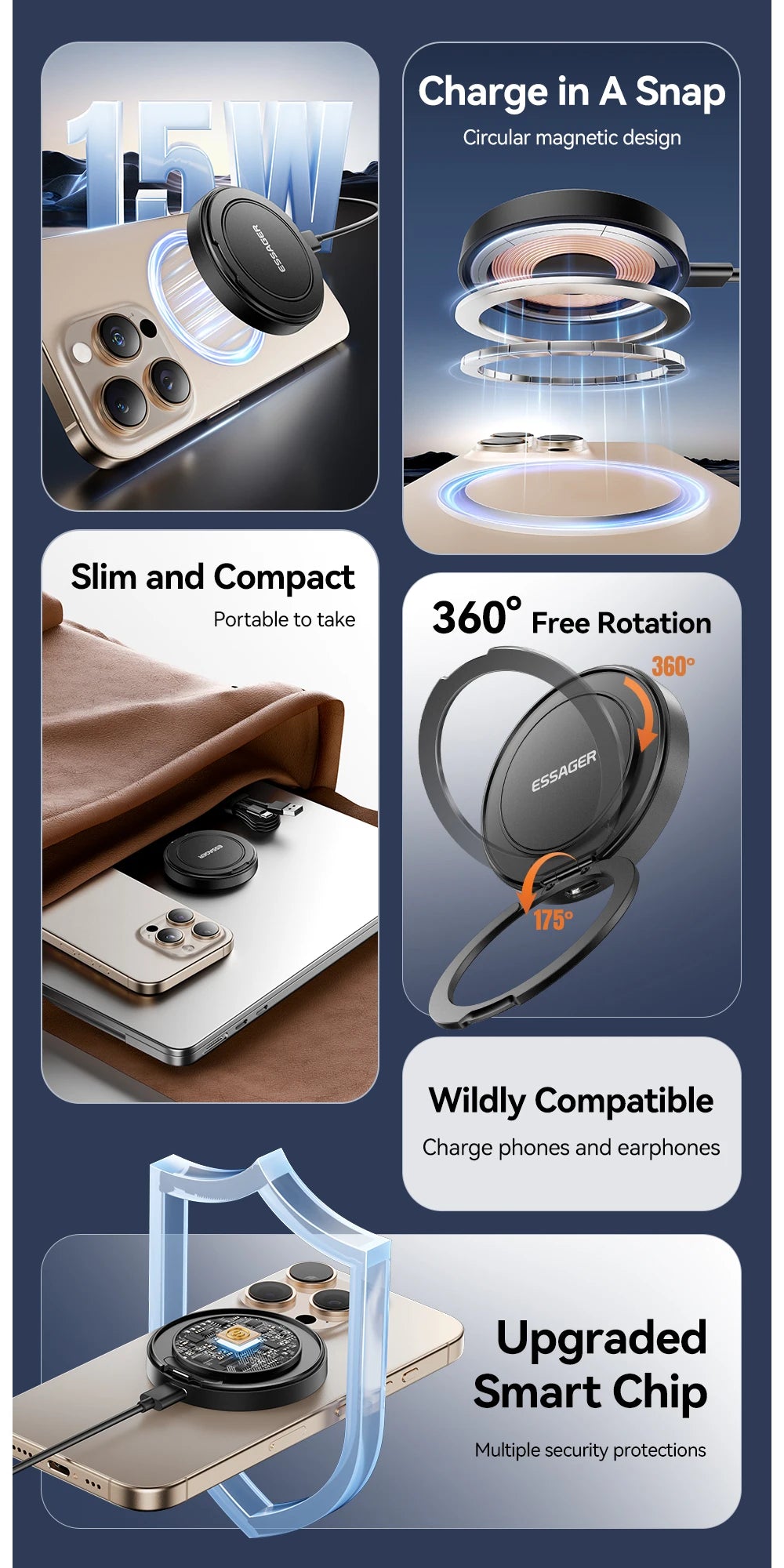 ESSAGER Magnetic Wireless Charger with Phone Holder