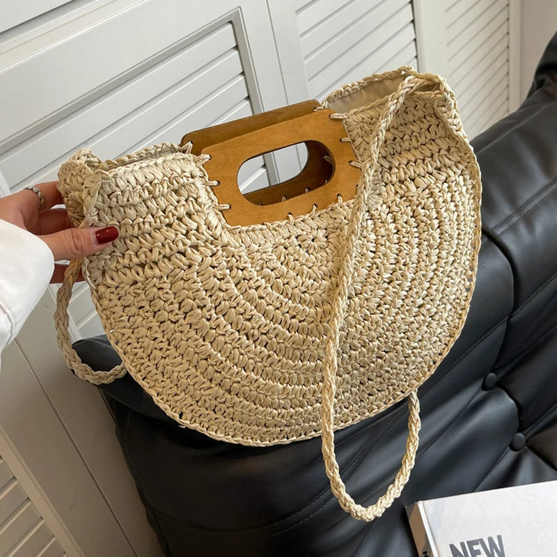 Handwoven Bohemian Straw Shopper Tote Bag