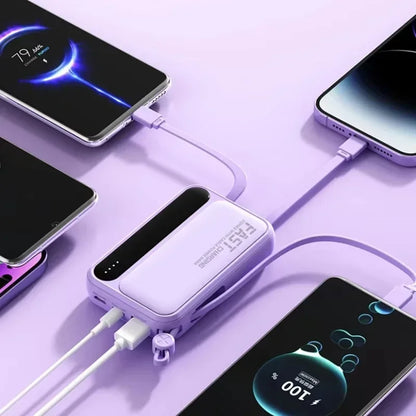 Portable Power Bank with Built-In Charging Cables