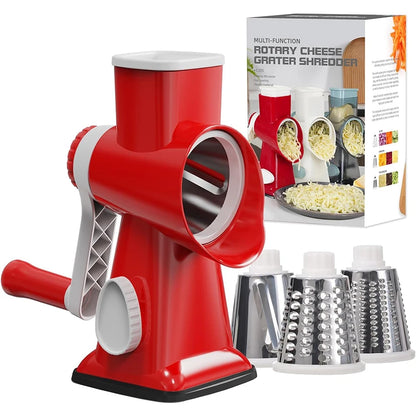 3-in-1 Rotary Cheese Grater & Vegetable Slicer with Stainless Steel Blades