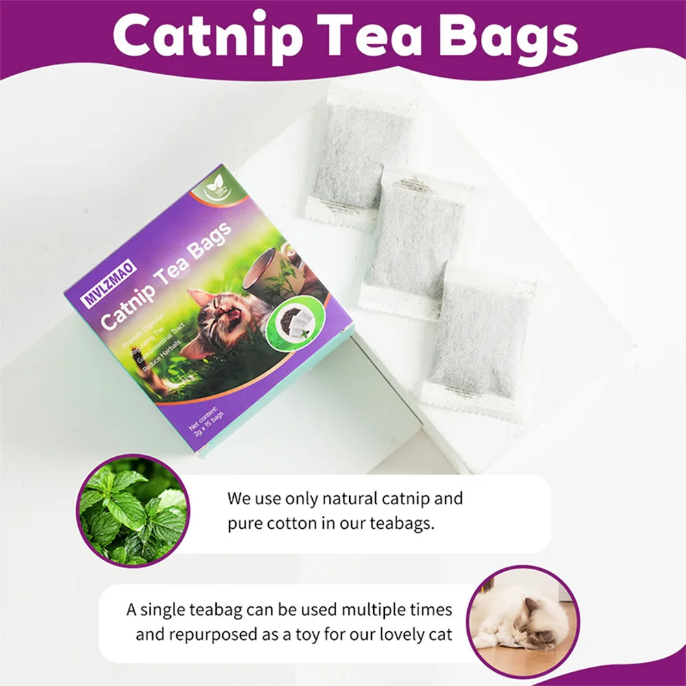 15-Pack Natural Catnip Tea Bags for Cats