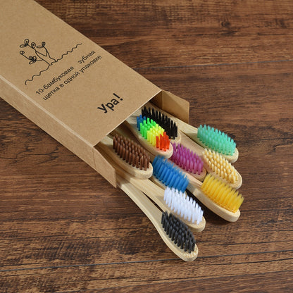 10PCS Natural Bamboo Colourful Toothbrush