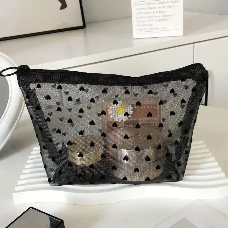 Heart Mesh Cosmetic Toiletry Bag