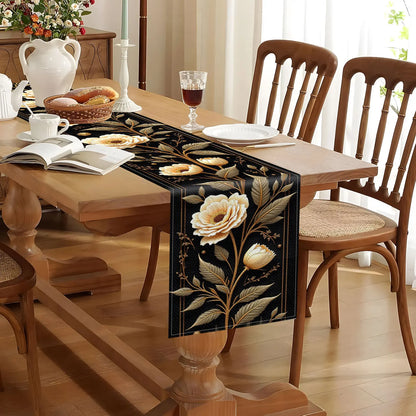 Black & Gold Floral Table Runner