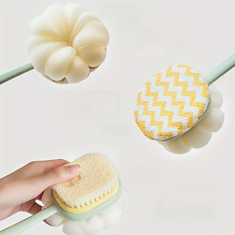 Long Handle Shower Body Brush with Loofah & Exfoliating Bristles