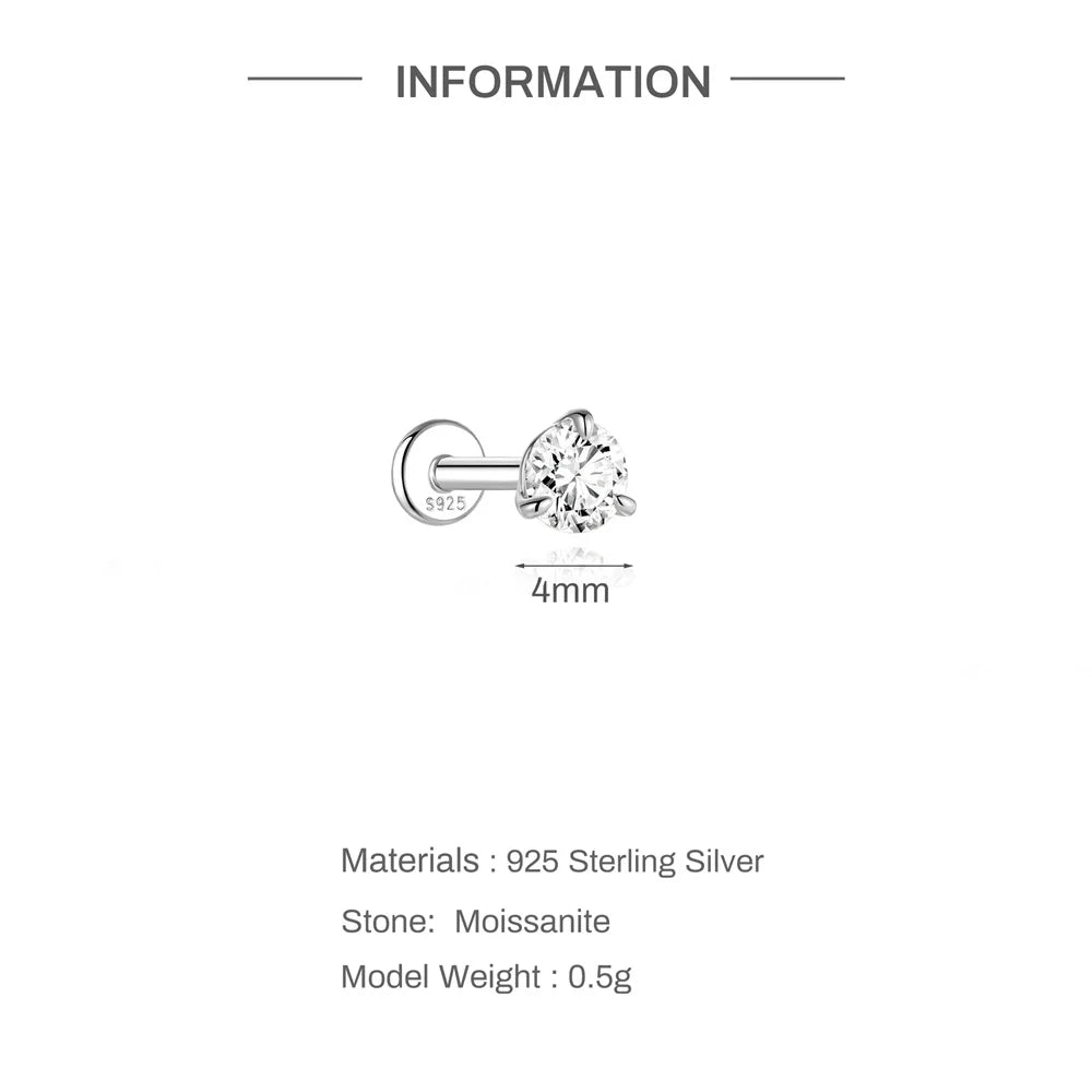 925 Sterling Silver Round Moissanite Stud Earring