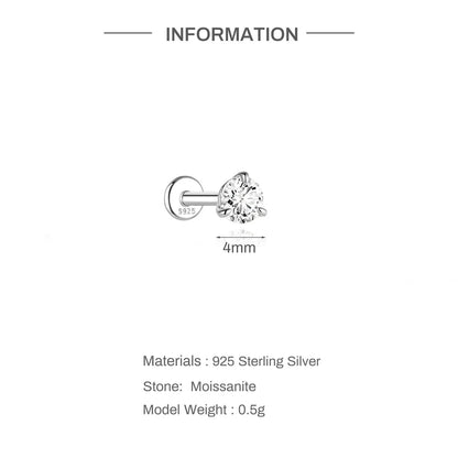 925 Sterling Silver Round Moissanite Stud Earring