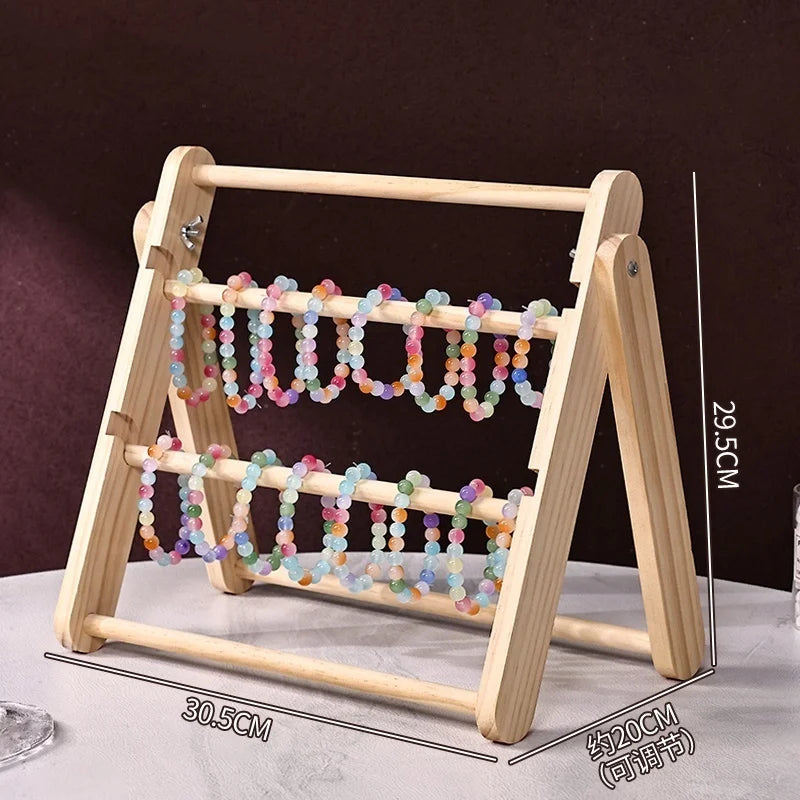 Foldable 3/4-Tier Wooden Jewelry Display Stand