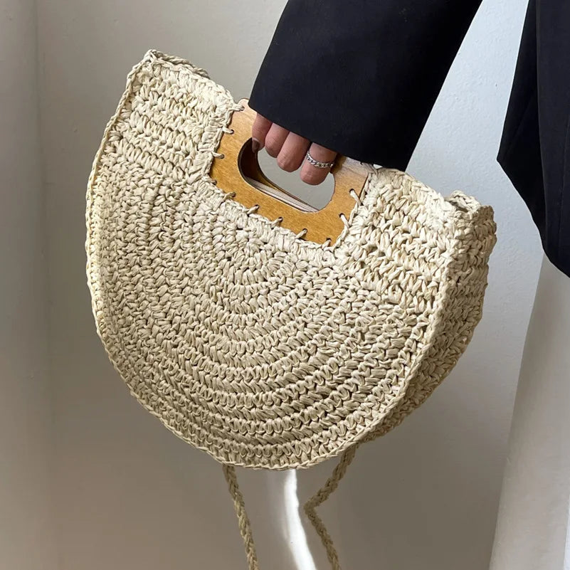 Handwoven Bohemian Straw Shopper Tote Bag