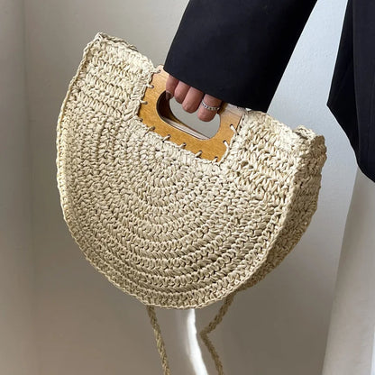 Handwoven Bohemian Straw Shopper Tote Bag