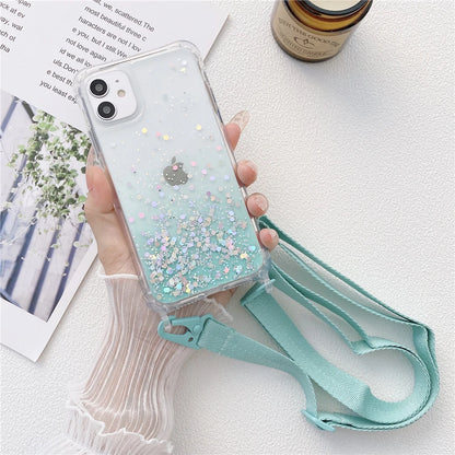 Crossbody Clear Case For iPhone 15 14 11 12 13 Pro Max Mini Silicone Cover