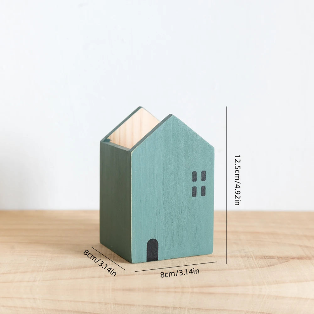 Wooden House Pen Holder & Desktop Organizer