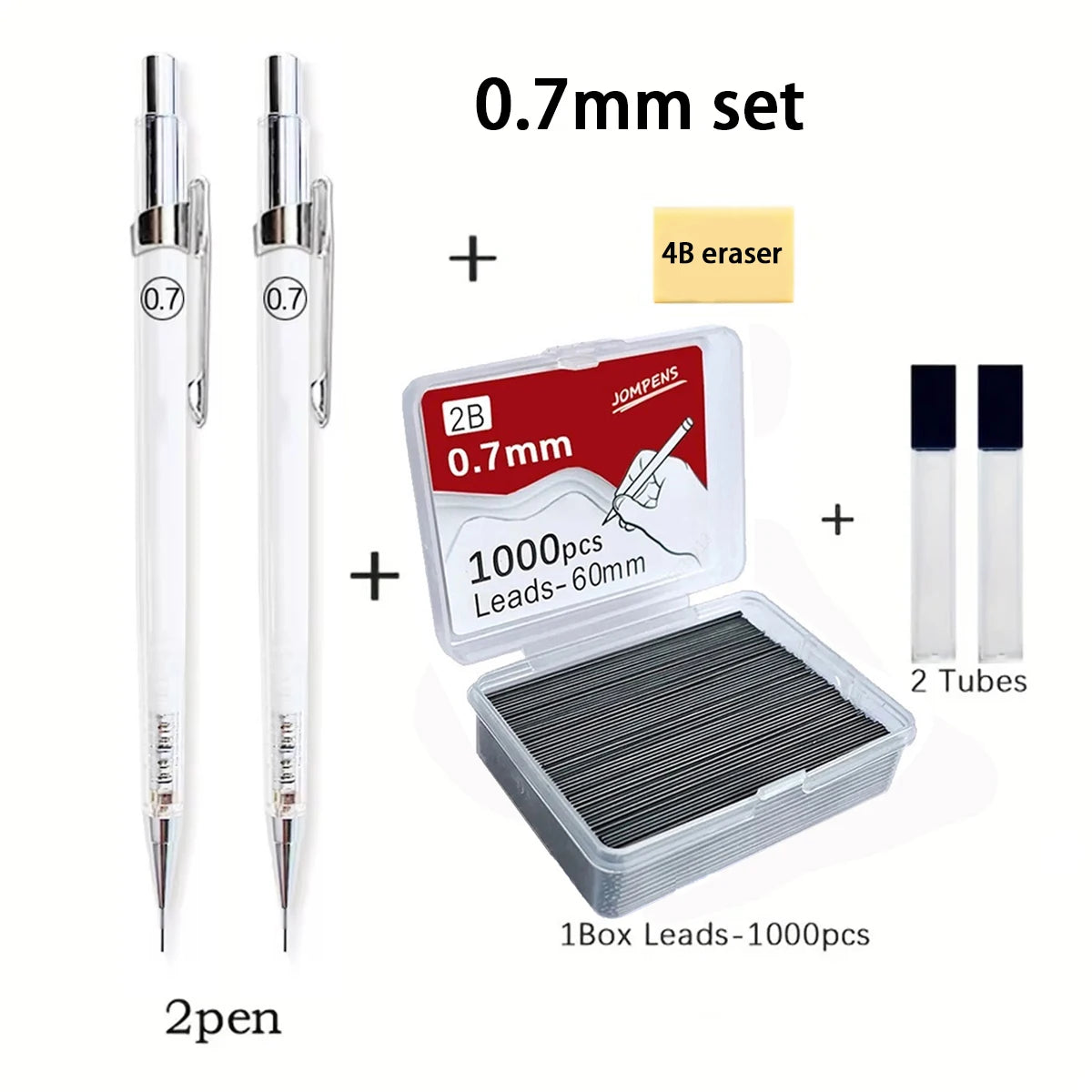 Transparent Mechanical Pencil Set with 2B Lead Refills