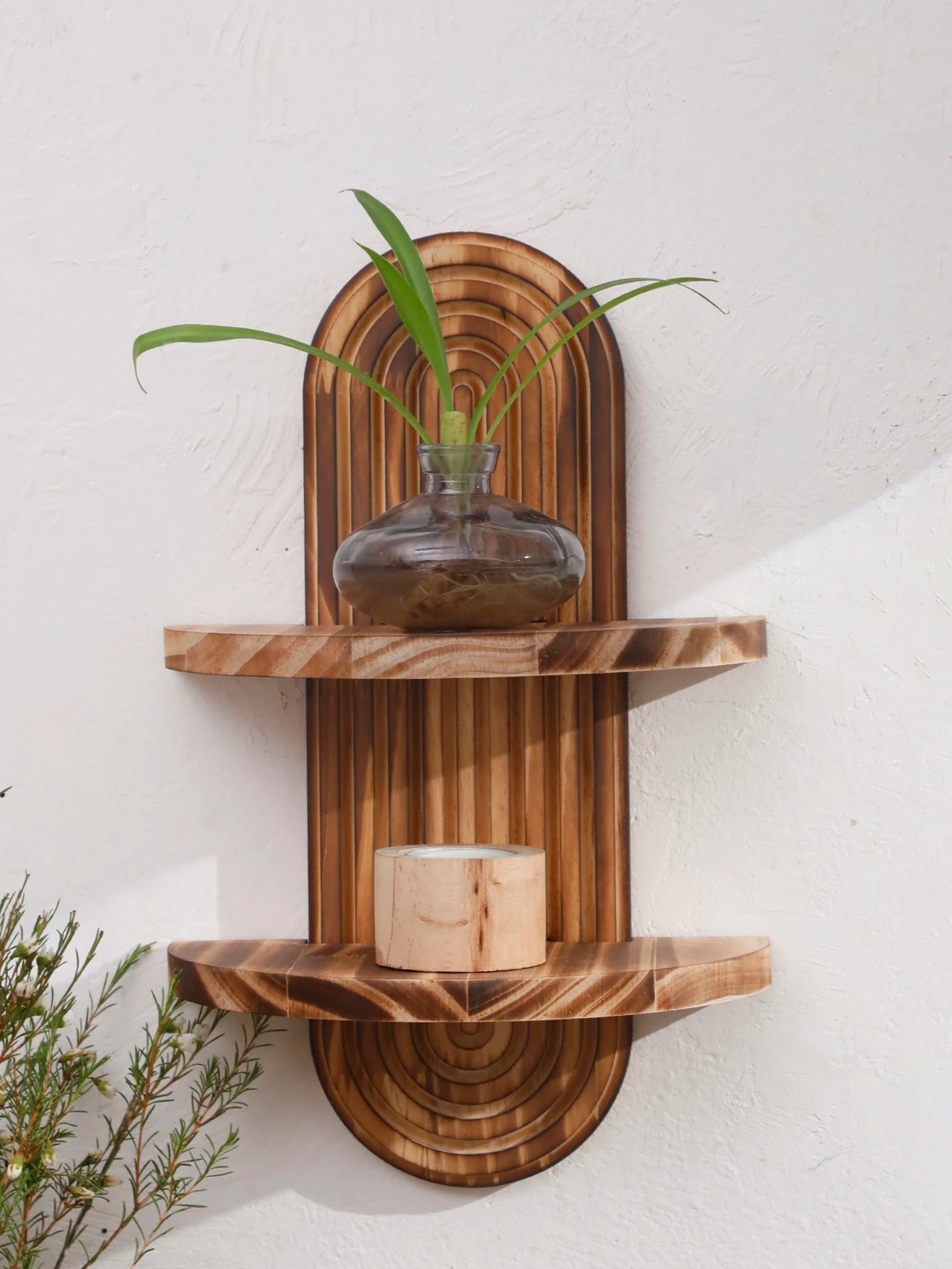Geometric Natural Wood Wall Mounted Display Shelf