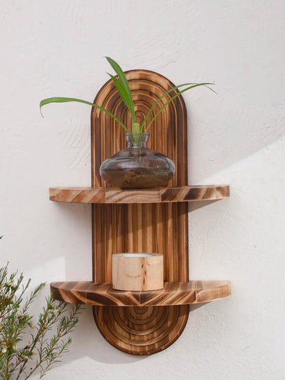 Geometric Natural Wood Wall Mounted Display Shelf