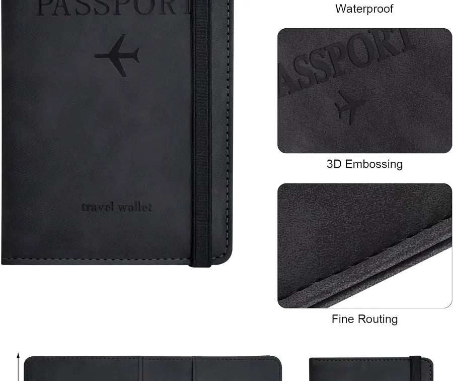 PU Leather Passport Cover and Travel Document Organizer