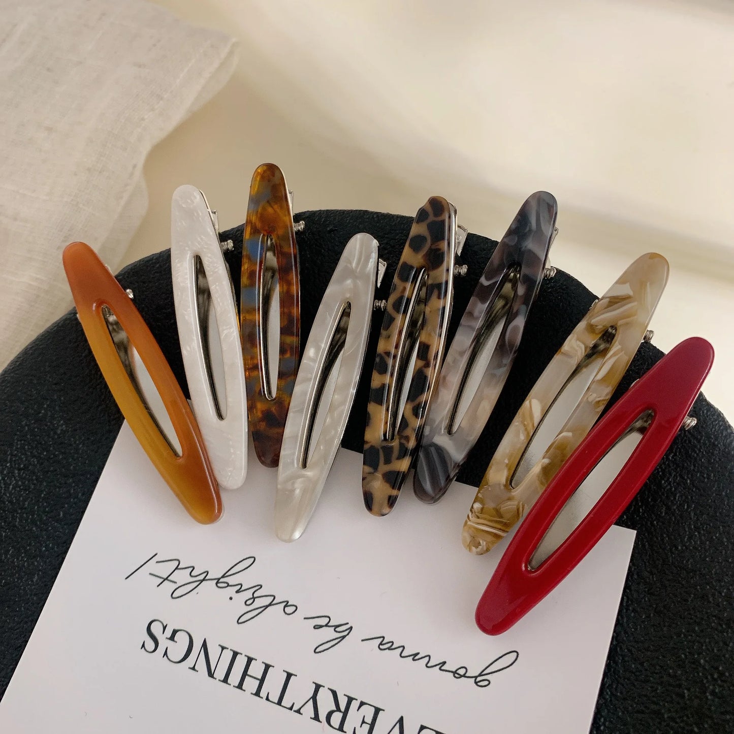 Acetate Hollow Oval Hair Clips Set