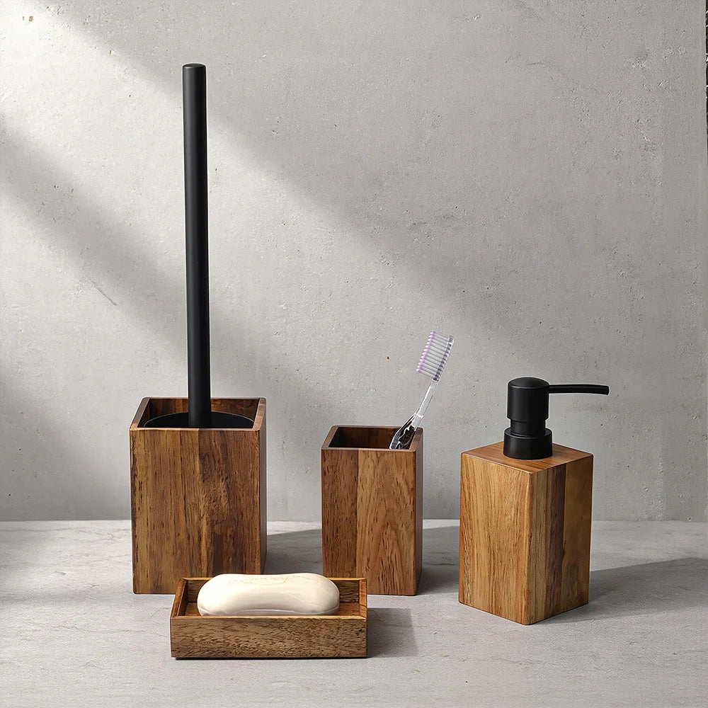 Acacia Wood Bathroom Accessories Set