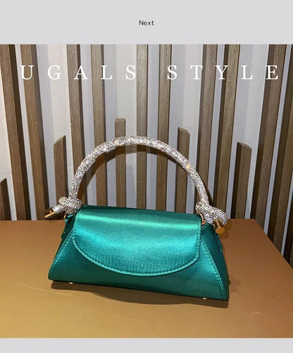 Satin Crystal Handle Evening Bag