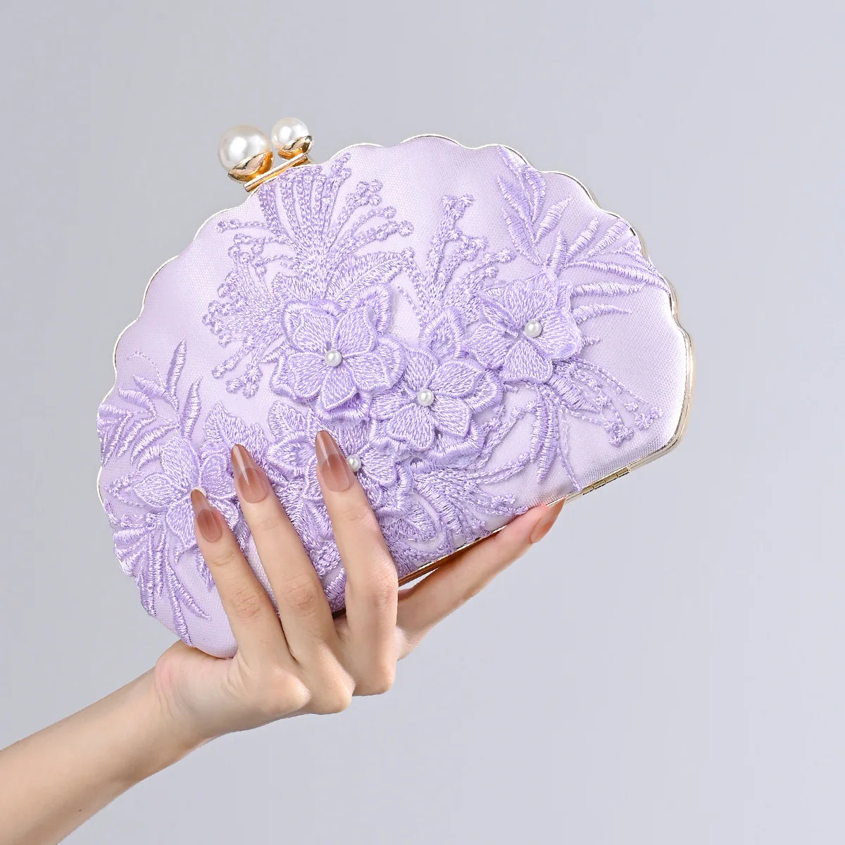 Vintage Lace Shell Evening Clutch Bag
