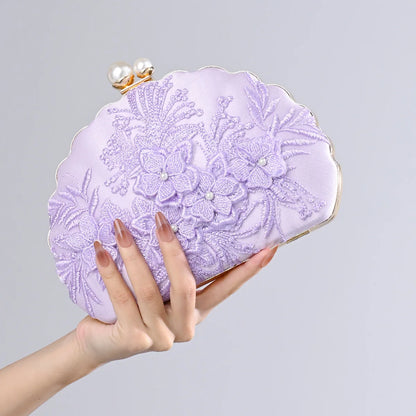 Vintage Lace Shell Evening Clutch Bag