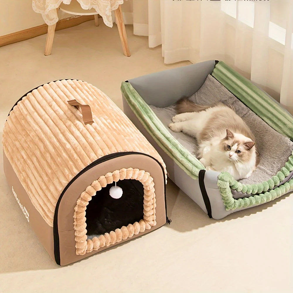 Enclosed Pet House with Door Curtain