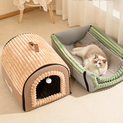 Enclosed Pet House with Door Curtain
