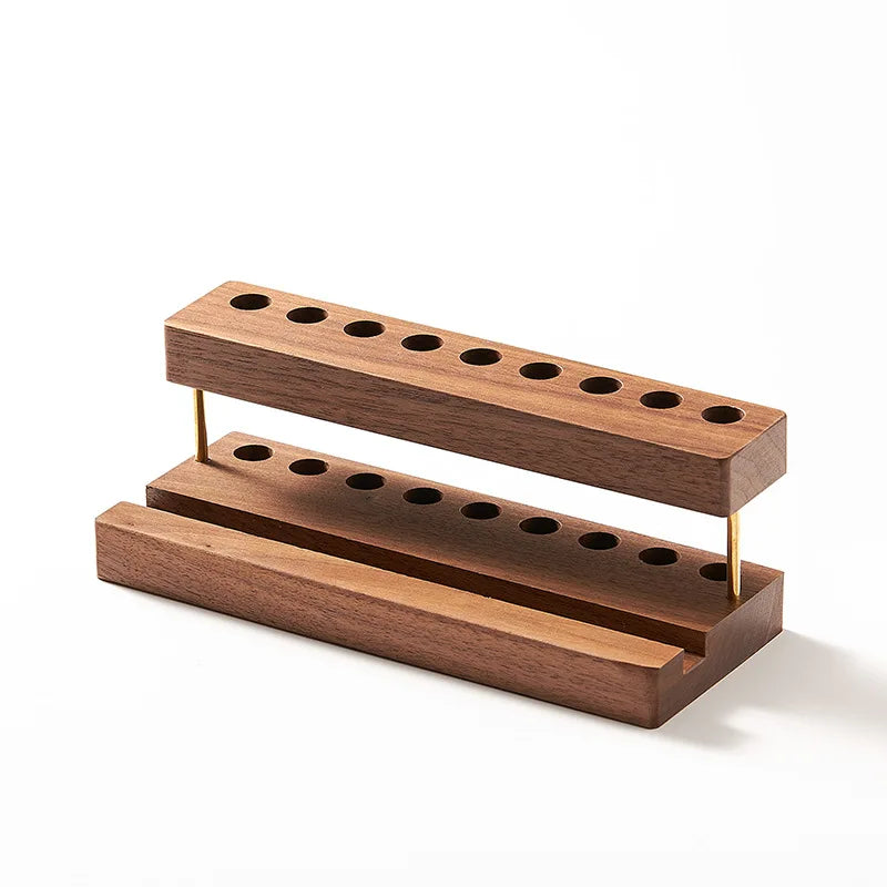 Walnut Wood Desk Organizer with Pen Holder and Phone Stand