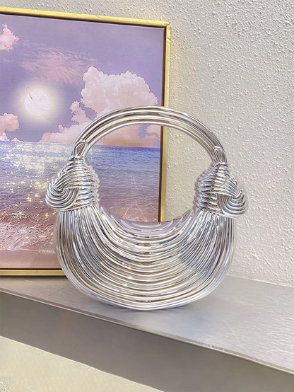 Gold Acrylic Minaudiere Evening Clutch with Chain Strap