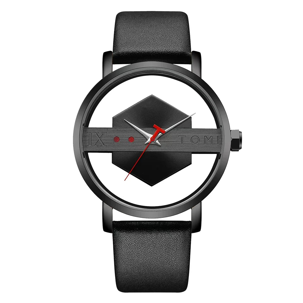 Men's Minimalist Leather Quartz Watchmen watch, minimalist watch, leather strap watch, quartz watch, casual watch, fashion accessories, skeleton style watch, business casual watch, wristwatch
