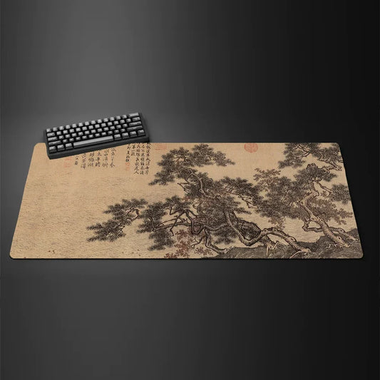 Practical Household Accessory – XXL Chinese Landscape Painting Mouse Pad Brown Texture 400x900