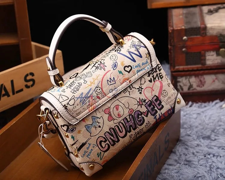 Vintage Graffiti Bear Top Handle Satchel Bag