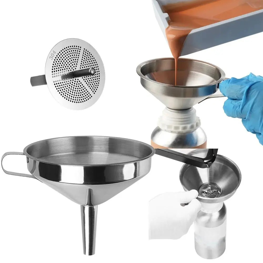 Wide Mouth Kitchen Funnel & Fine Mesh Strainer for Liquids and Powders