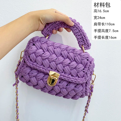 Woven Cotton Chain Crossbody Handbag