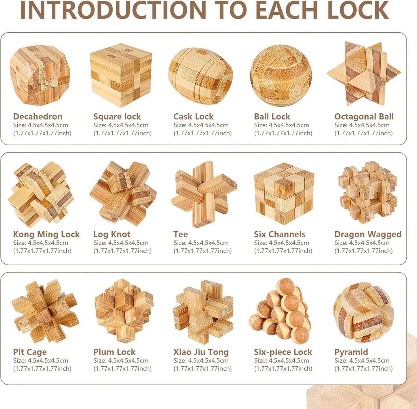 Wooden Kong Ming & Lu Ban Lock 3D Brain Teaser Puzzle