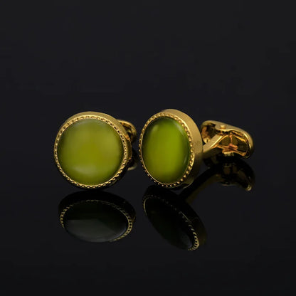 Round Gold-Tone Cufflinks with Coloured Stone