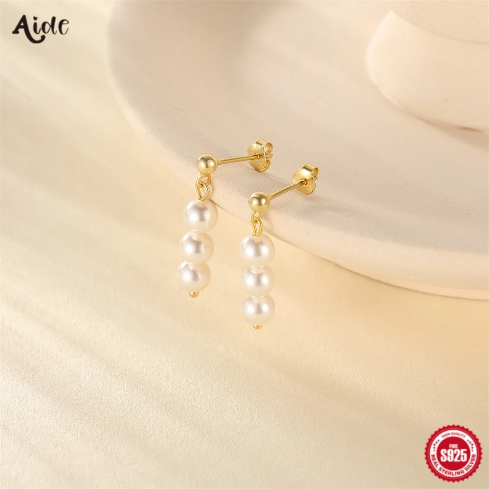 Aide 925 Sterling Silver Pearl Beading Drop Earrings