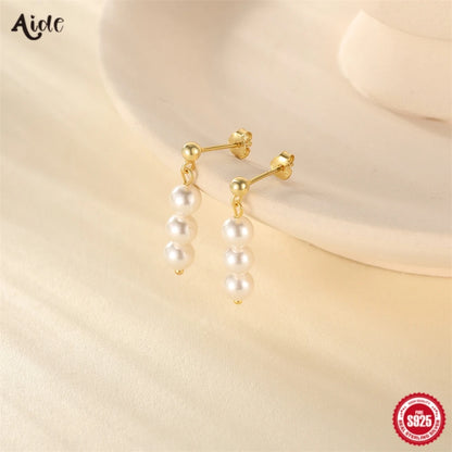 Aide 925 Sterling Silver Pearl Beading Drop Earrings